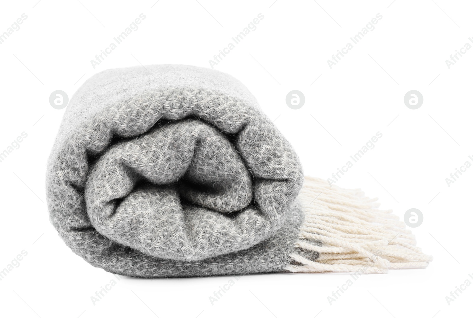 Folded grey woolen blanket isolated on white Photo of Folded grey woolen blanket isolated on white