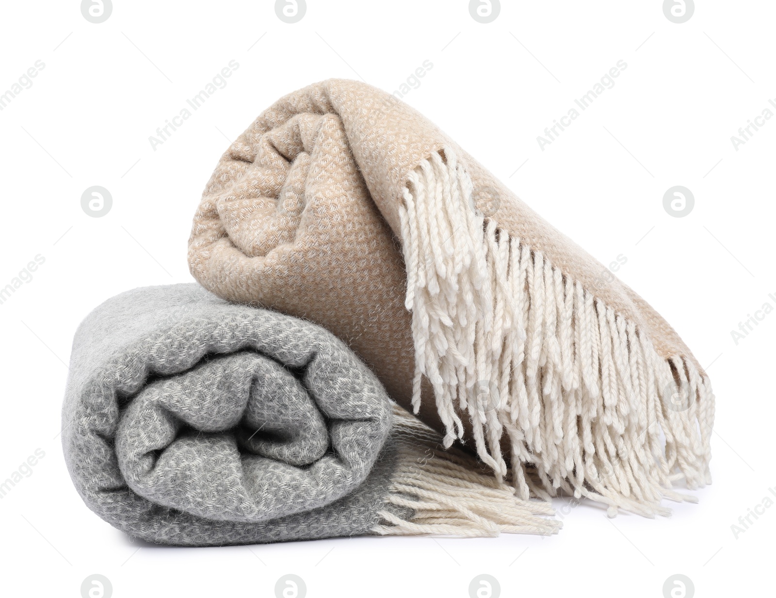Two folded woolen blankets isolated on white Photo of Two folded woolen blankets isolated on white
