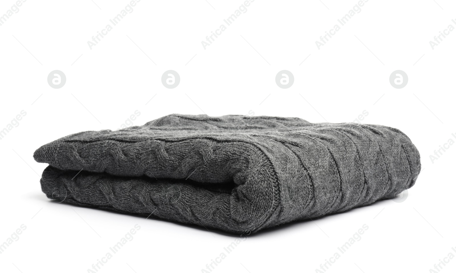 Folded grey woolen blanket isolated on white Photo of Folded grey woolen blanket isolated on white