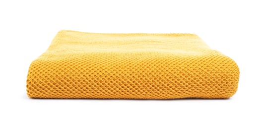 Photo of Folded orange woolen blanket isolated on white