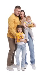 Photo of Happy parents and their kids on white background