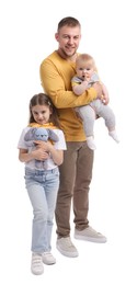 Photo of Happy father and his kids on white background
