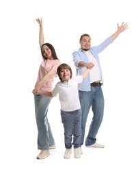 Photo of Portrait of lovely family on white background