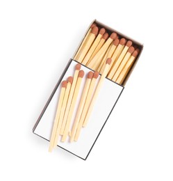 Photo of Matches and box isolated on white, top view