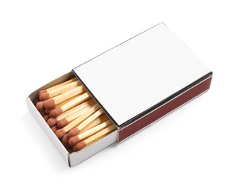Photo of Matches in box isolated on white. Mockup for design