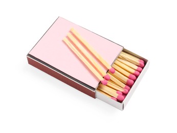 Photo of Matches and pink box isolated on white