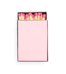Photo of Matches in box isolated on white, top view. Mockup for design
