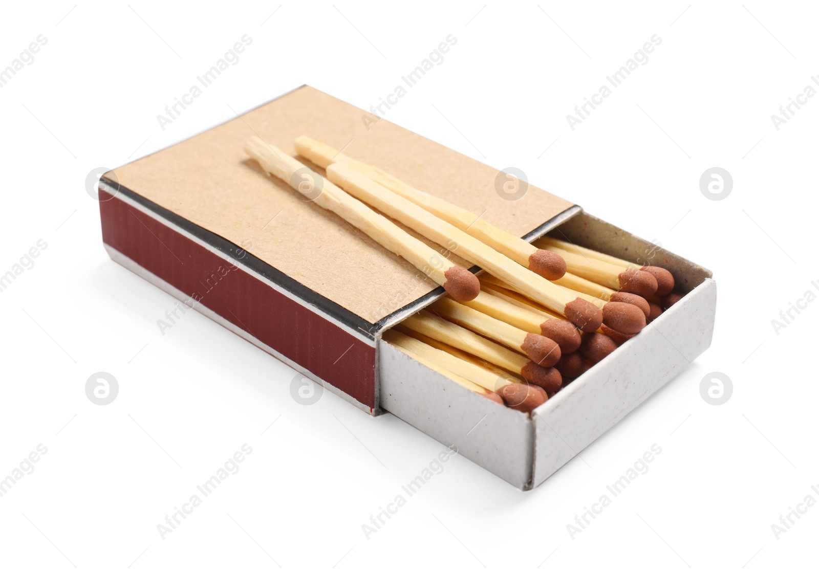 Matches with brown heads and box isolated on white Photo of Matches with brown heads and box isolated on white