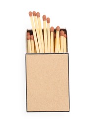 Photo of Matches in box isolated on white, top view. Mockup for design