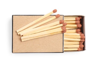 Photo of Matches and box isolated on white, top view