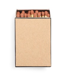 Photo of Matches in box isolated on white, top view. Mockup for design
