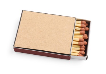 Photo of Matches and box isolated on white, above view. Mockup for design
