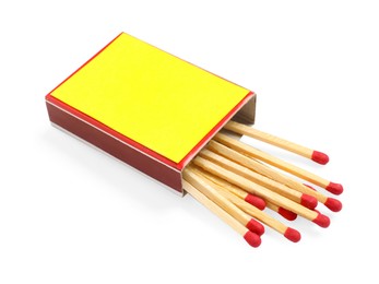Photo of Matches in box isolated on white. Mockup for design
