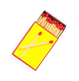 Photo of Matches and box isolated on white, top view