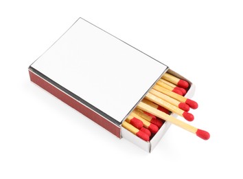 Photo of Matches in box isolated on white. Mockup for design