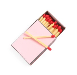 Photo of Matches and box isolated on white, top view