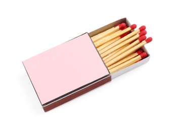 Photo of Matches in box isolated on white. Mockup for design