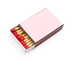 Photo of Matches in box isolated on white. Mockup for design