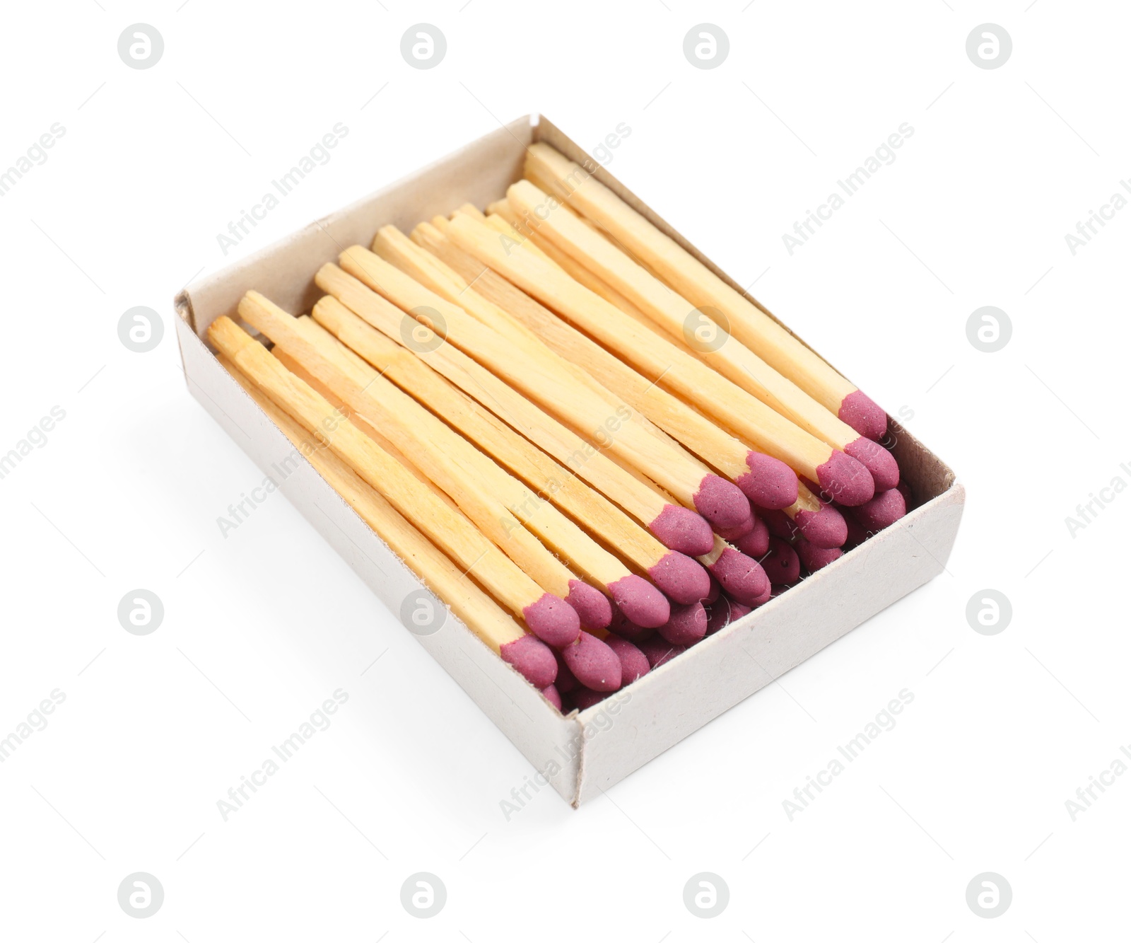 Photo of Matches in open box isolated on white