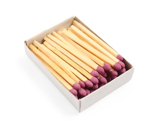 Photo of Matches in open box isolated on white