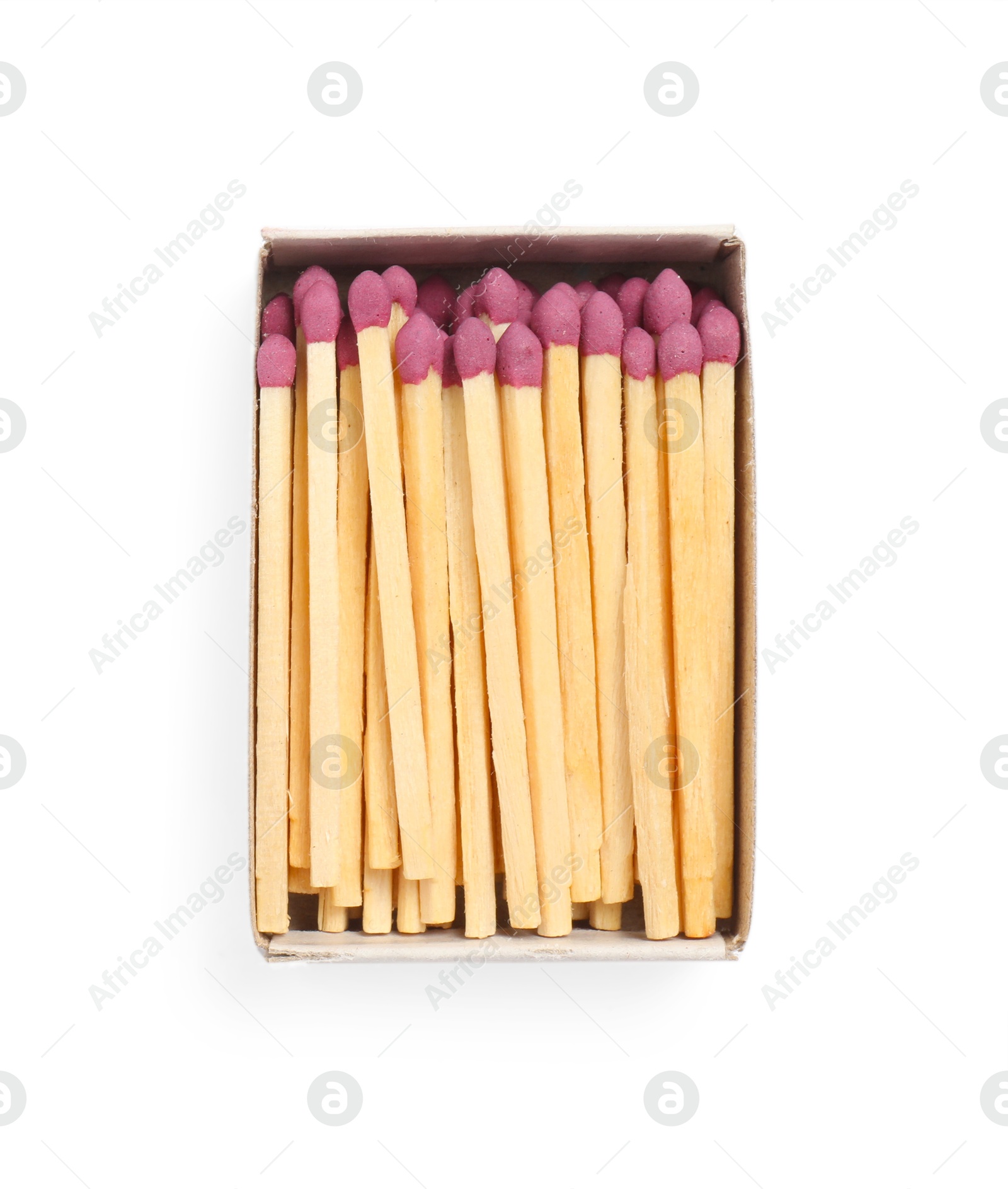 Matches in open box isolated on white, top view Photo of Matches in open box isolated on white, top view