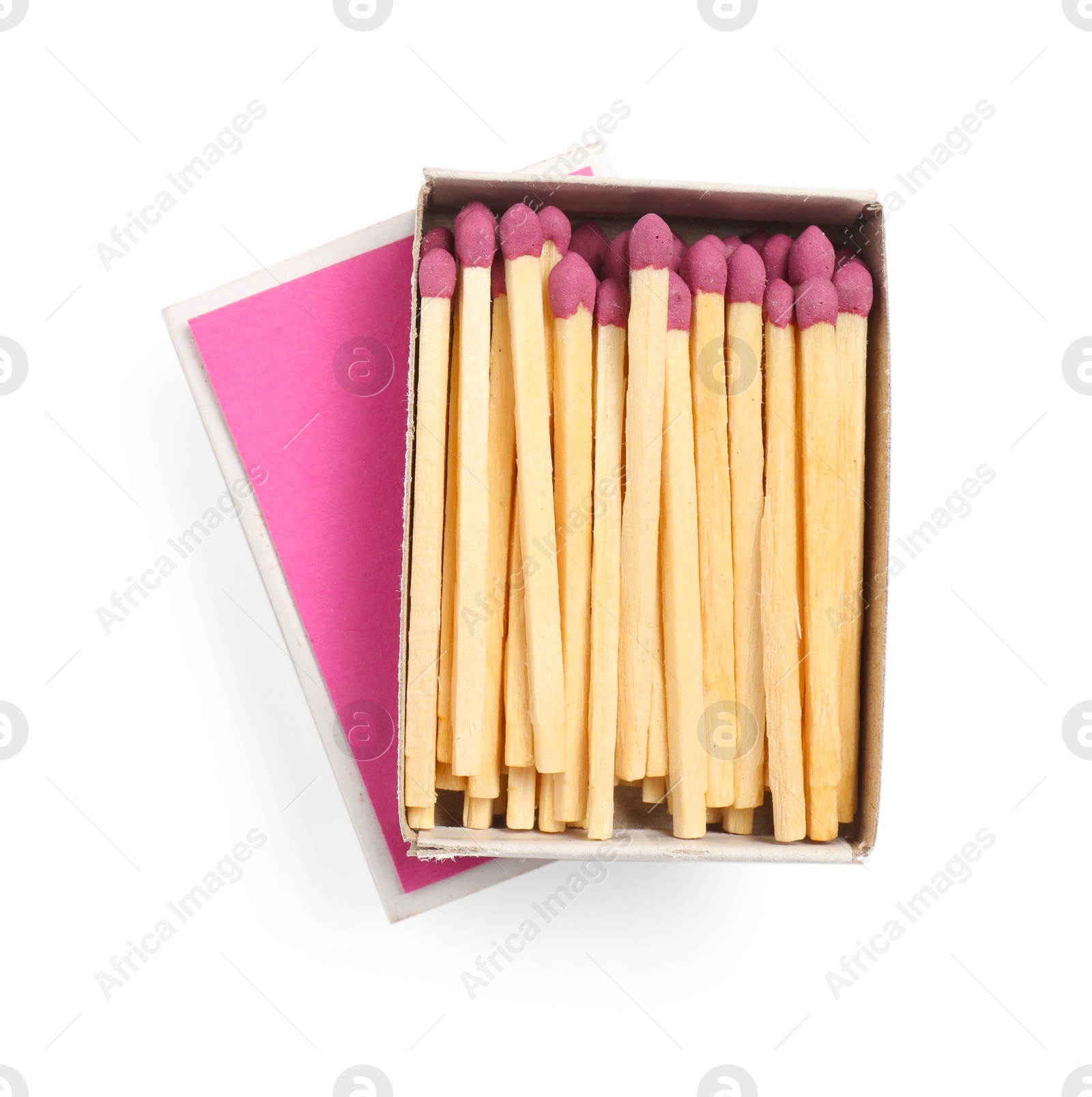 Matches in open box isolated on white, top view Photo of Matches in open box isolated on white, top view
