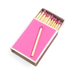 Photo of Matches and pink box isolated on white