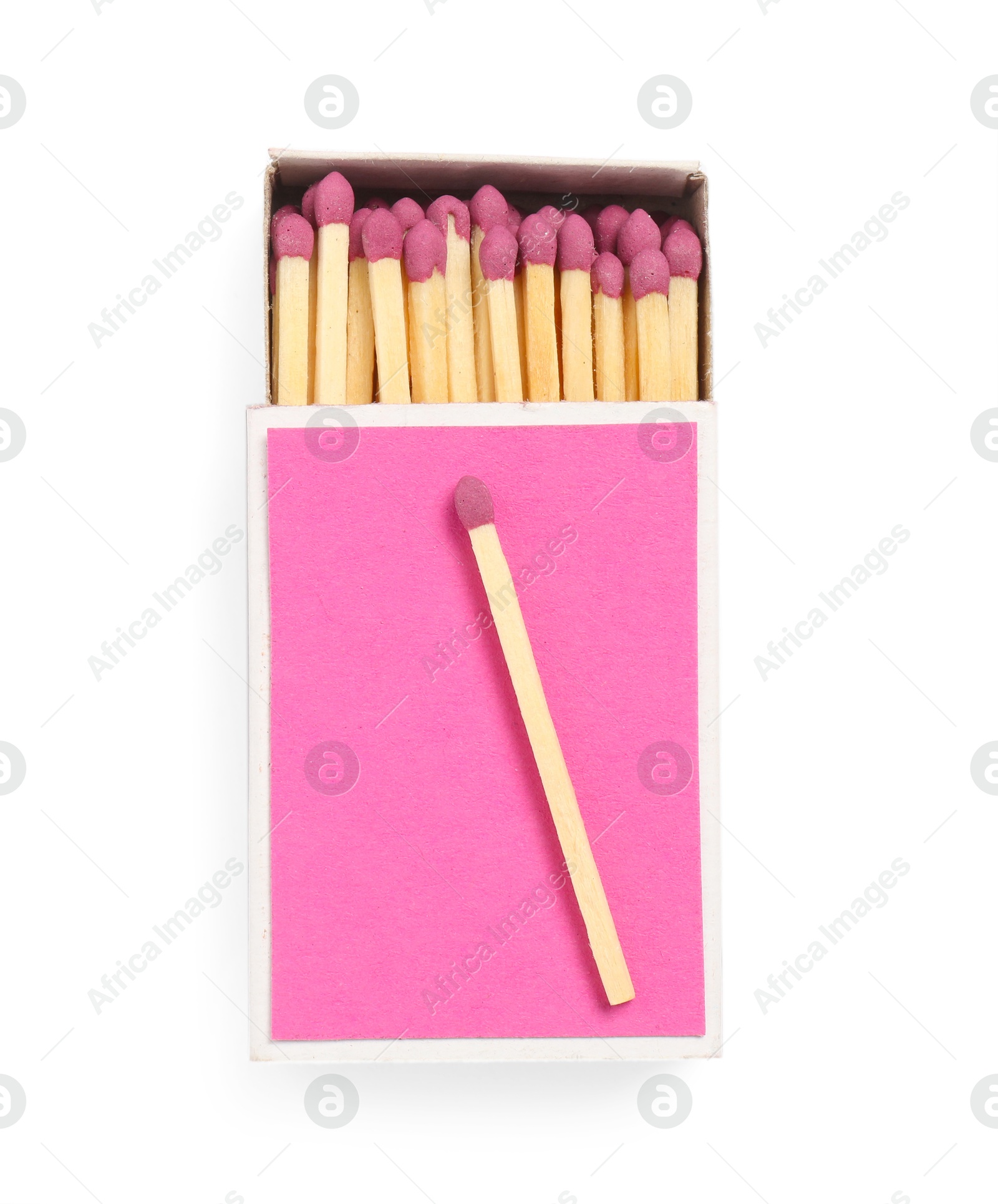 Matches and box isolated on white, top view Photo of Matches and box isolated on white, top view