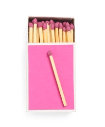 Photo of Matches and box isolated on white, top view