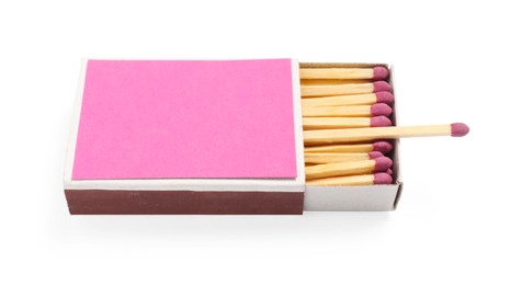 Photo of Matches in box isolated on white. Mockup for design