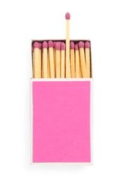 Photo of Matches in box isolated on white, top view. Mockup for design