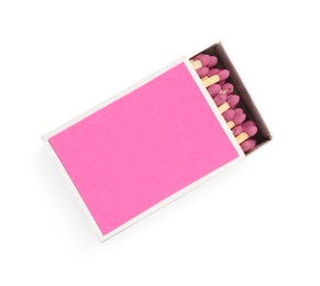 Photo of Matches in box isolated on white, top view. Mockup for design