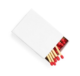 Photo of Matches in box isolated on white, top view. Mockup for design
