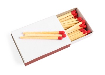 Photo of Matches in box isolated on white, above view