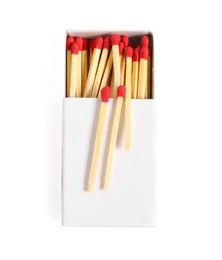 Photo of Matches and box isolated on white, top view