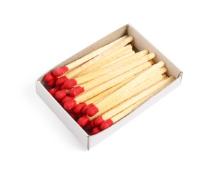Photo of Matches in open box isolated on white