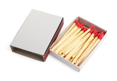 Photo of Matches in box isolated on white. Mockup for design