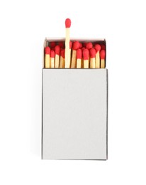 Photo of Matches in box isolated on white, top view. Mockup for design