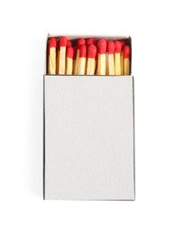 Photo of Matches in box isolated on white, top view. Mockup for design