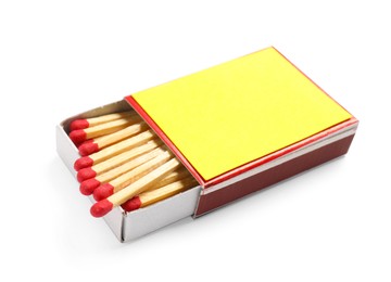 Photo of Matches in box isolated on white. Mockup for design