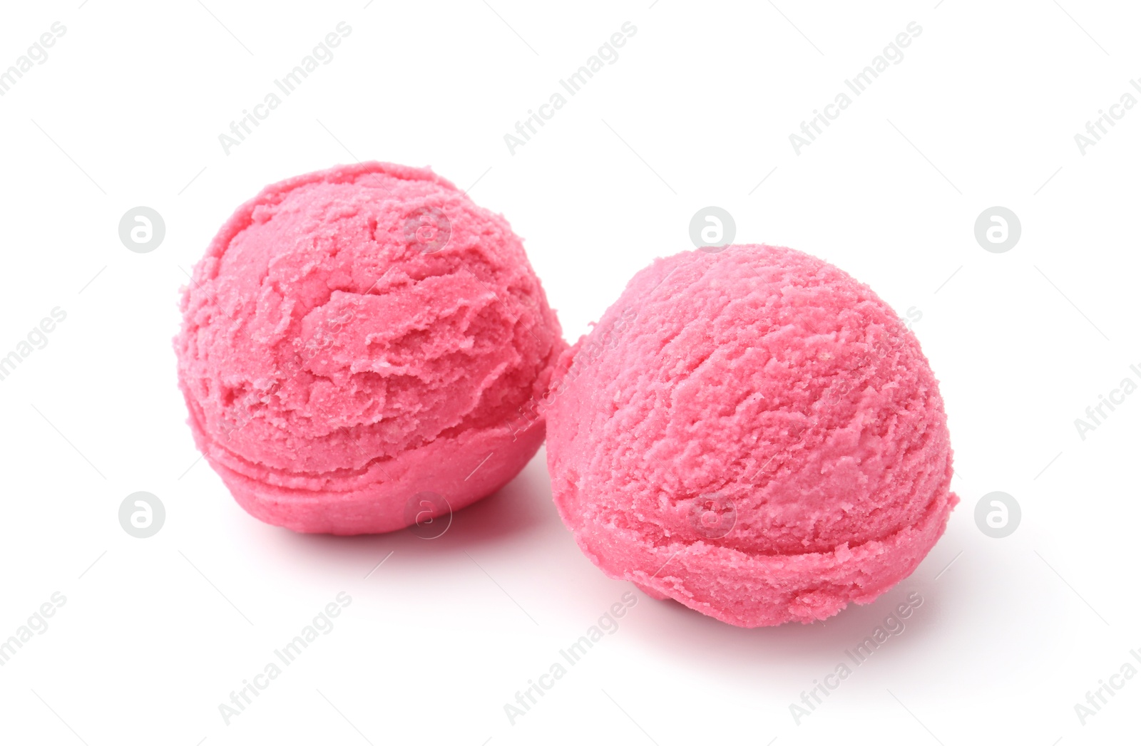 Balls of tasty strawberry sorbet isolated on white Photo of Balls of tasty strawberry sorbet isolated on white