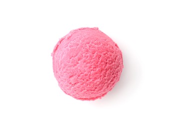 Photo of Ball of tasty strawberry sorbet isolated on white, top view