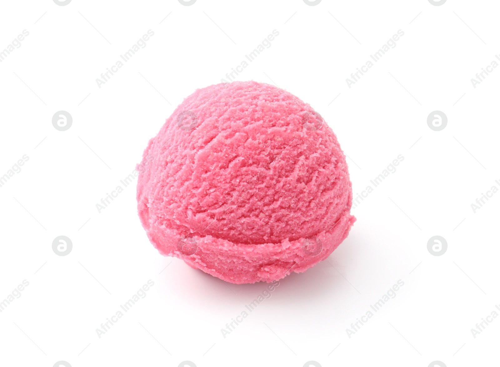 Photo of Ball of tasty strawberry sorbet isolated on white