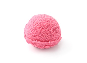 Photo of Ball of tasty strawberry sorbet isolated on white