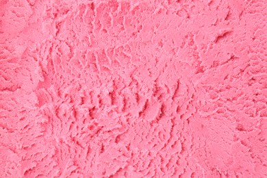 Photo of Tasty strawberry sorbet as background, top view