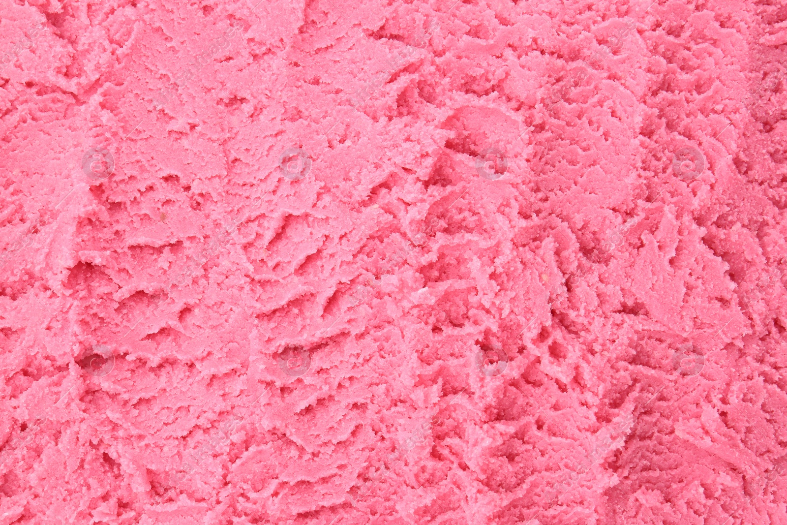 Photo of Tasty strawberry sorbet as background, top view
