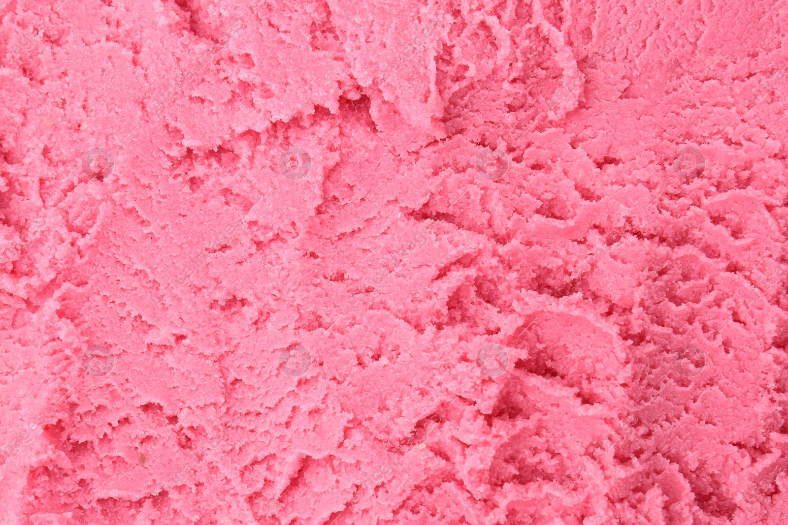 Photo of Tasty strawberry sorbet as background, top view