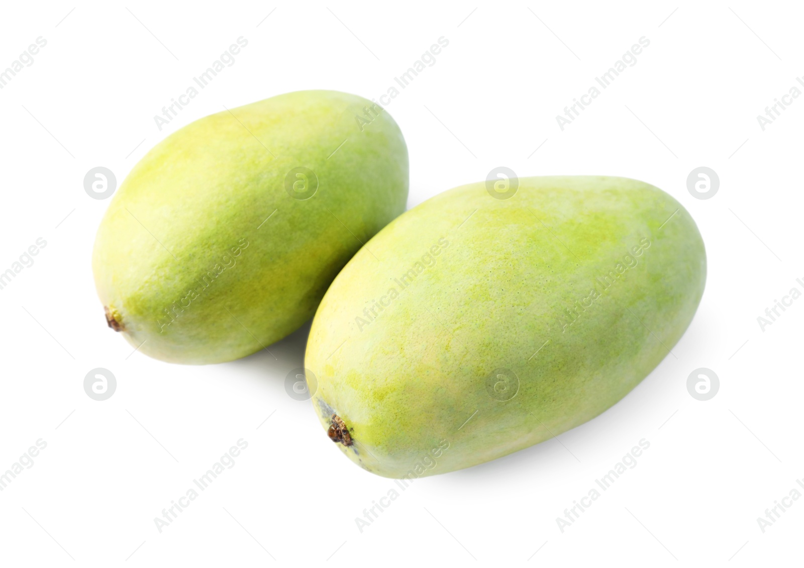 Two sweet fresh mangos isolated on white Photo of Two sweet fresh mangos isolated on white