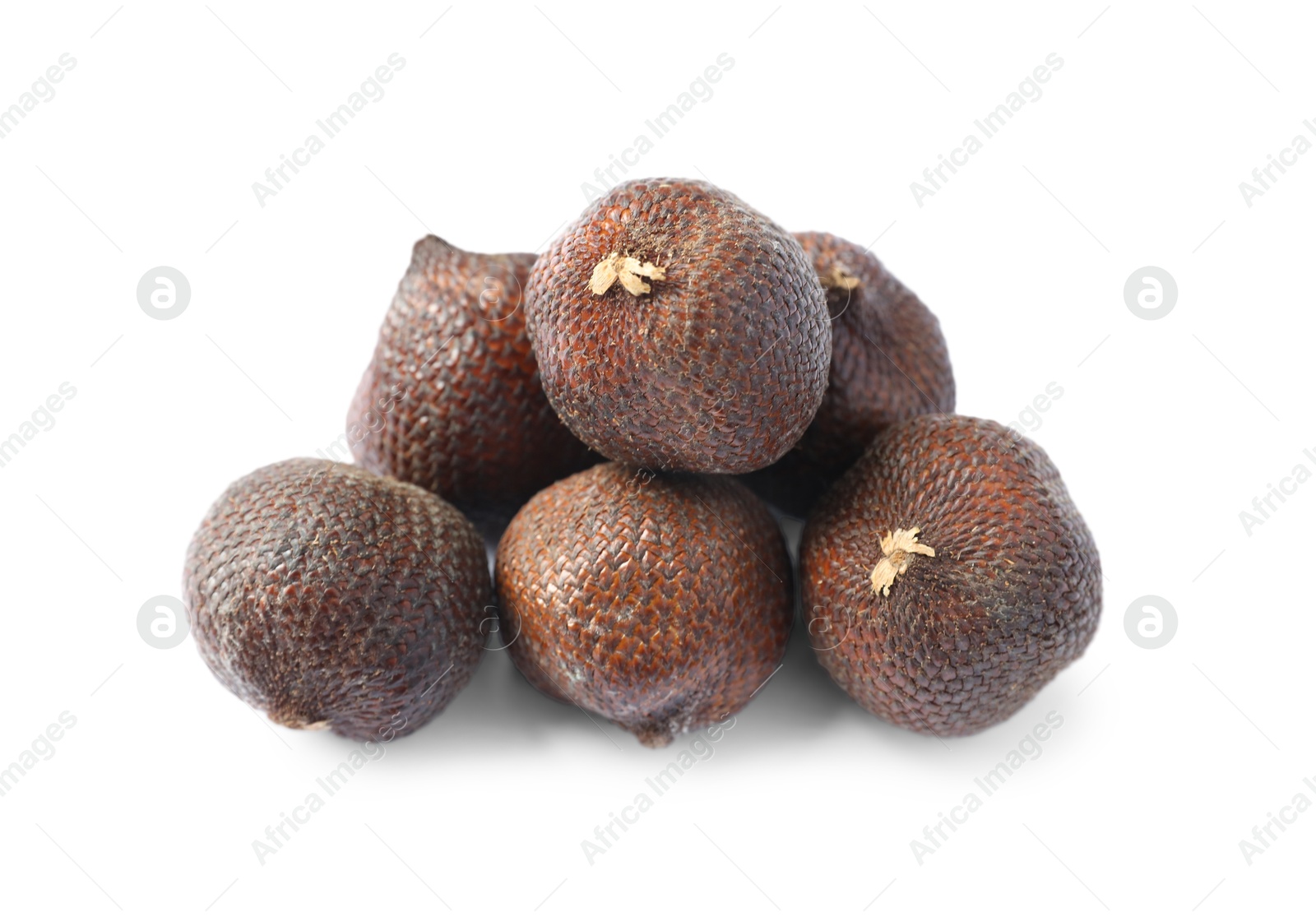Many ripe salak fruits isolated on white, above view Photo of Many ripe salak fruits isolated on white, above view