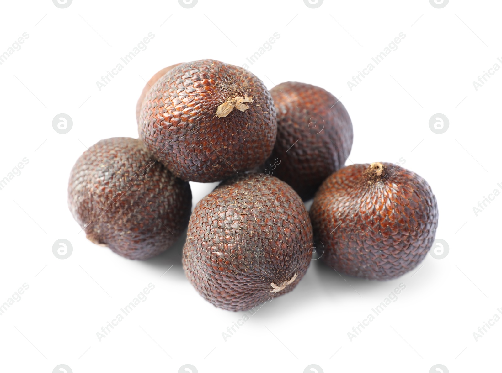 Many ripe salak fruits isolated on white Photo of Many ripe salak fruits isolated on white